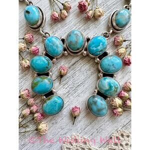 Kingman Turquoise Naja Necklace | Artisan Southwestern Necklace 30.4g 18-20"